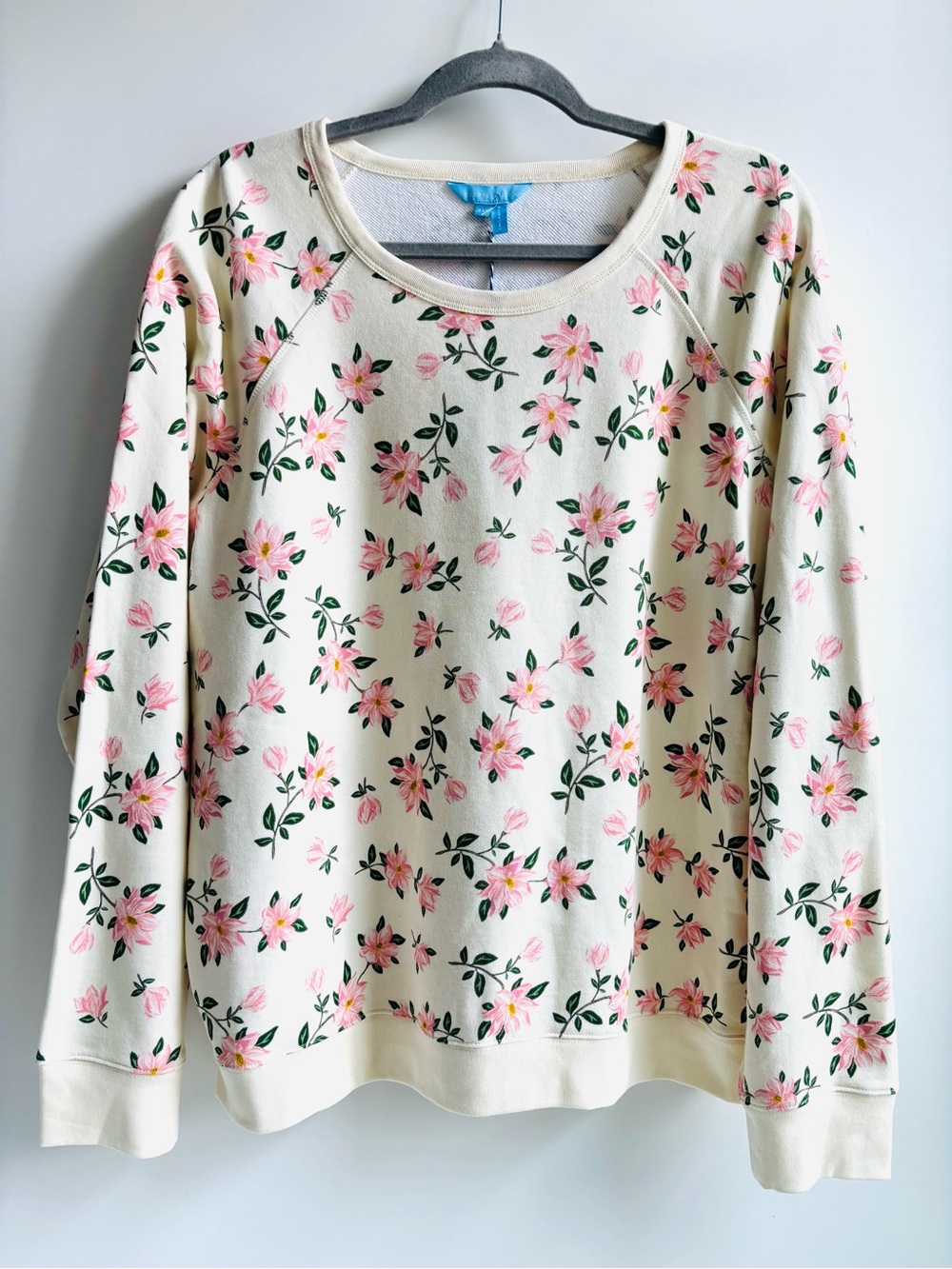 Draper James Magnolia Sweatshirt Crewneck Pink Floral Print Magnolia White XXL